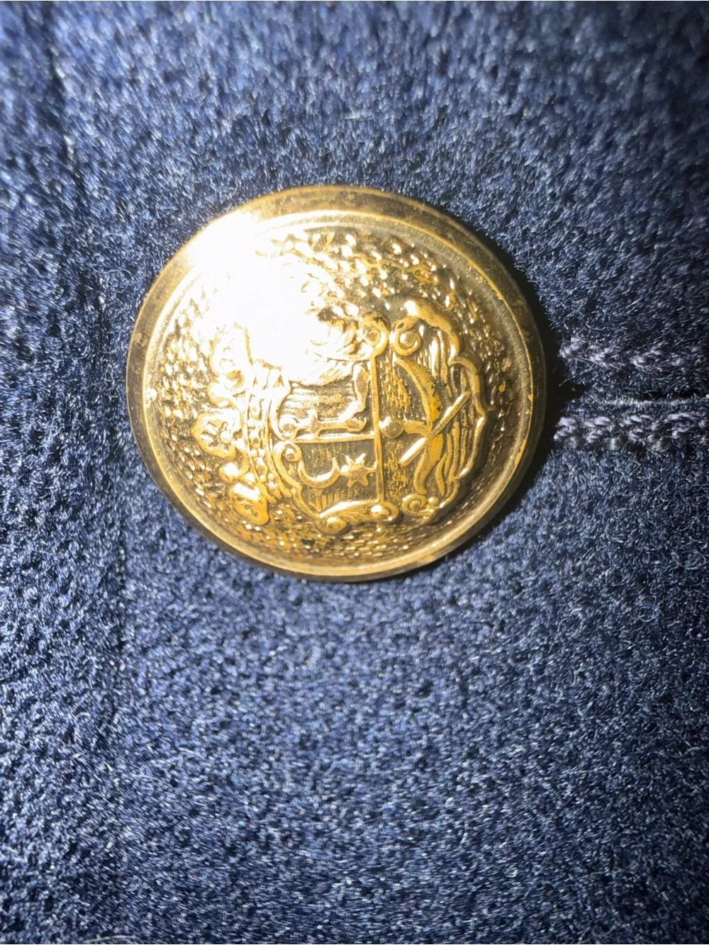 Vintage Kenneth Roberts Navy Wool Blazer Gold Crest Buttons Made USA Preppy L